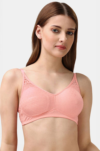 Buy Soie Double Layered Non Wired Medium Coverage Lace Bra - Pink